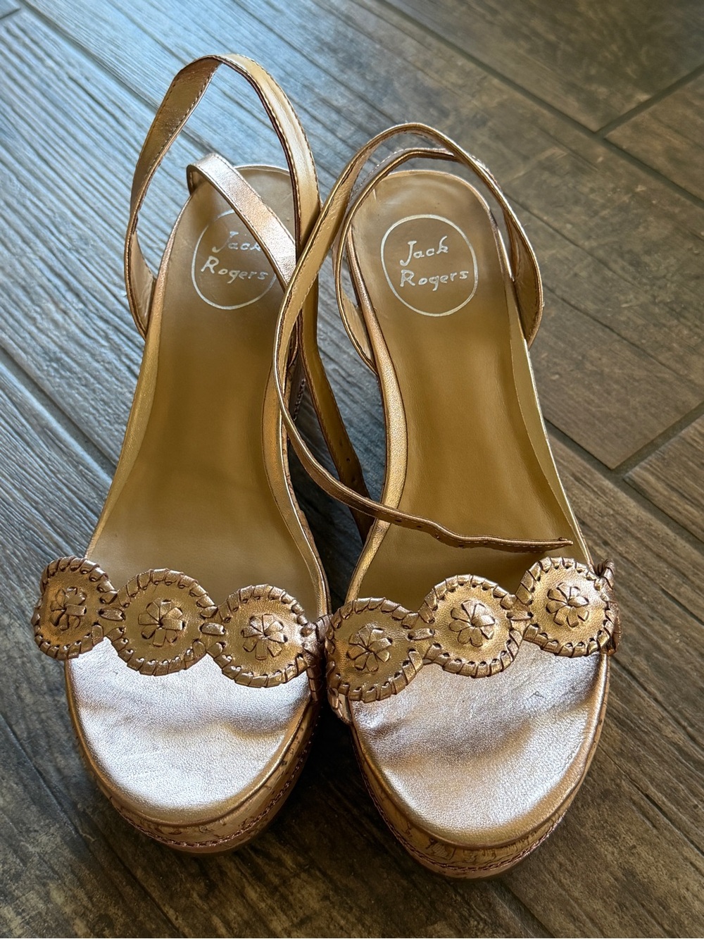 Jack Rogers Rose Gold Keri Cork Wedge Platform Heels - Picture 2 of 5